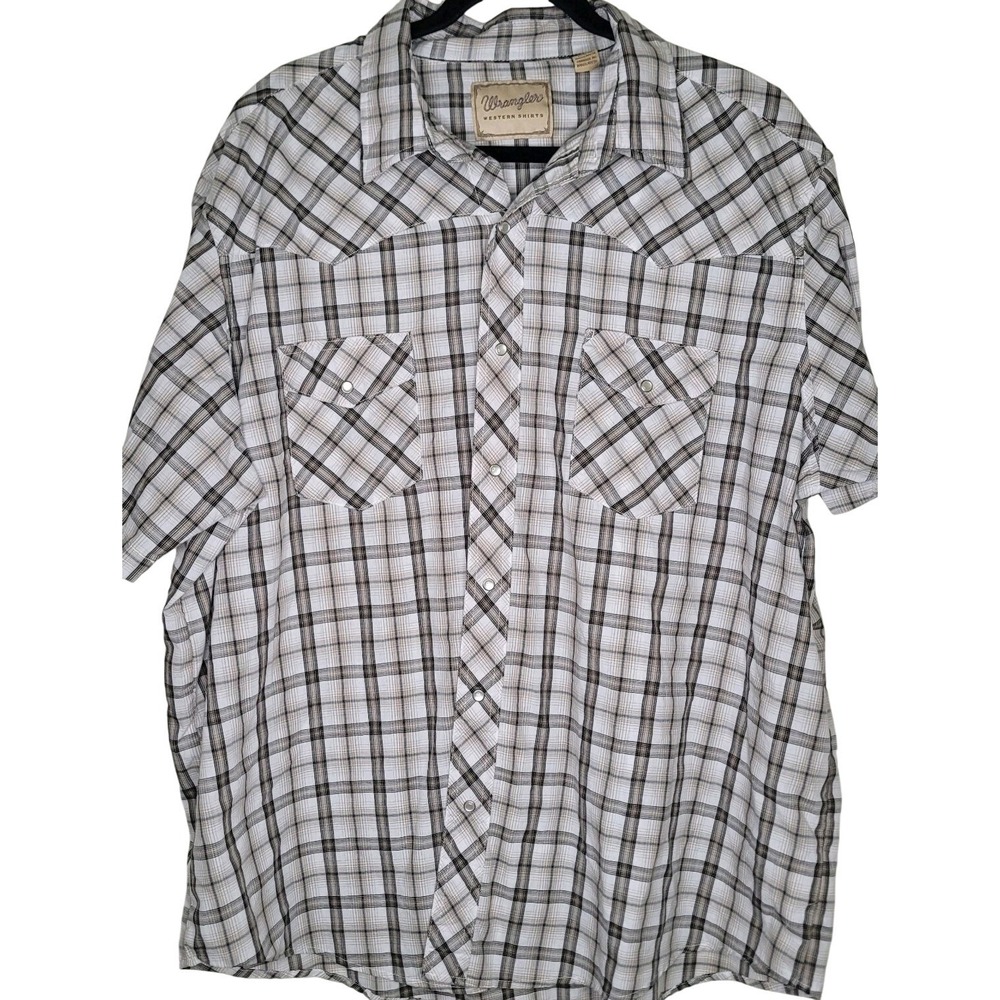 Wrangler Western Men's 2XL Plaid Cotton Polyester Button-Up‎ Shirt Short Sleeve
